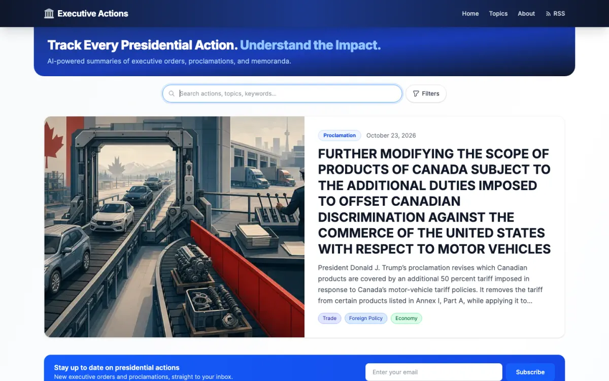 Executive Actions homepage